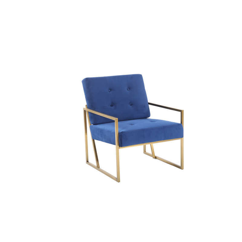 Idalou Plush Velvet Tufted Retro Accent/Salon Chair, Blue, Gold