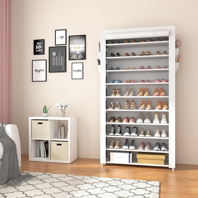 White 10-Tier Shoe Rack With Covers – Tall Freestanding Organizer For 50–55 Pairs In Closet, Entryway, Or Bedroom