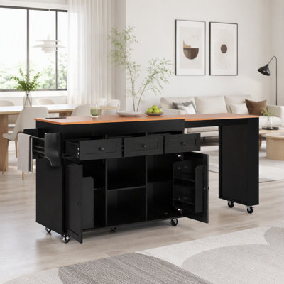 Kitchen Island with Extendable Dining Table, Storage, and Power Outlet