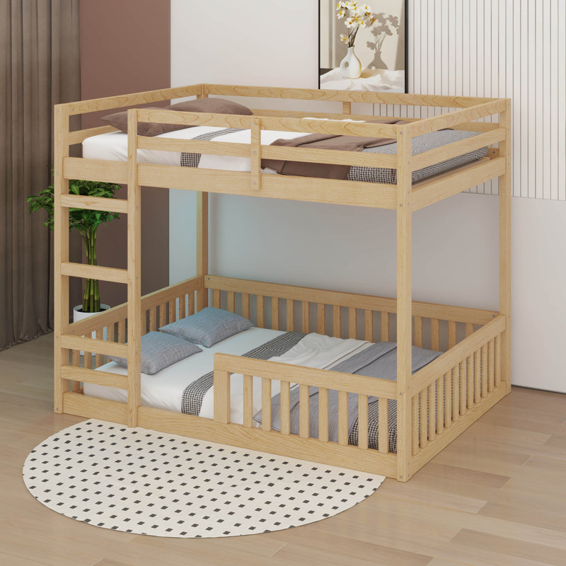 Full Over Full Wood Bunk Bed With Ladder And Guardrails, Natural