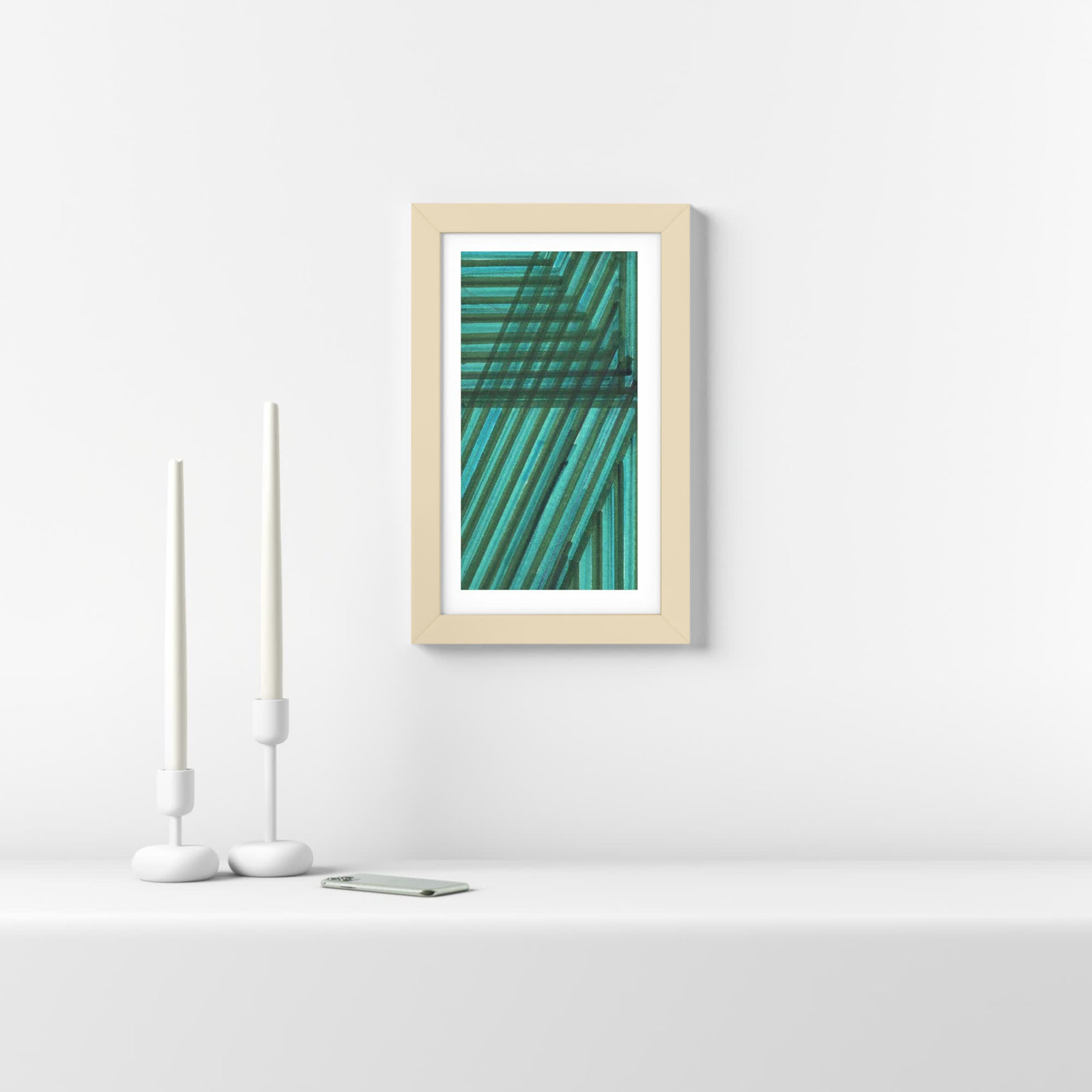 Line Study Blue by Charles Mcmullen, 19.12" H x 12.12" W x 0.88" D, Brown Framed Paper