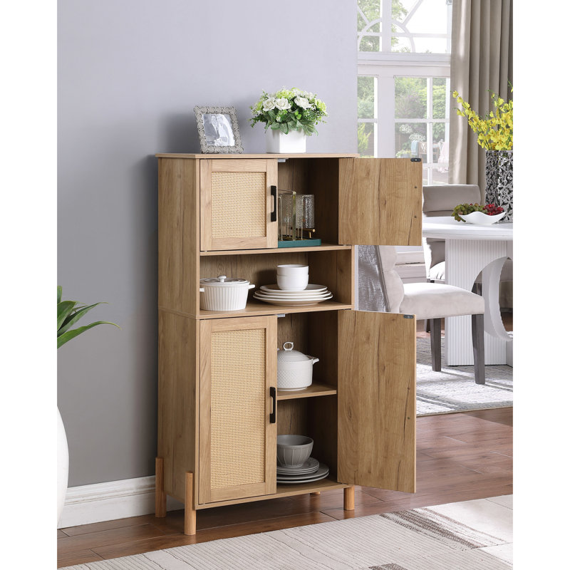 Corbisez Storage Cabinet with Woven Rattan Doors & Adjustable Shelves