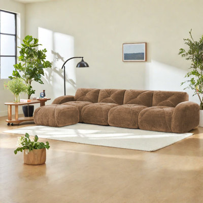 Canapé ergonomique modulaire en velours, brun clair, mobilier de salon moderne