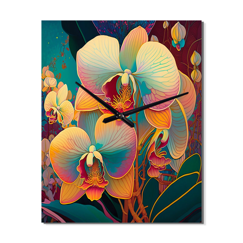 Jerline - Orchidées florales très grandes horloges murales, Grand