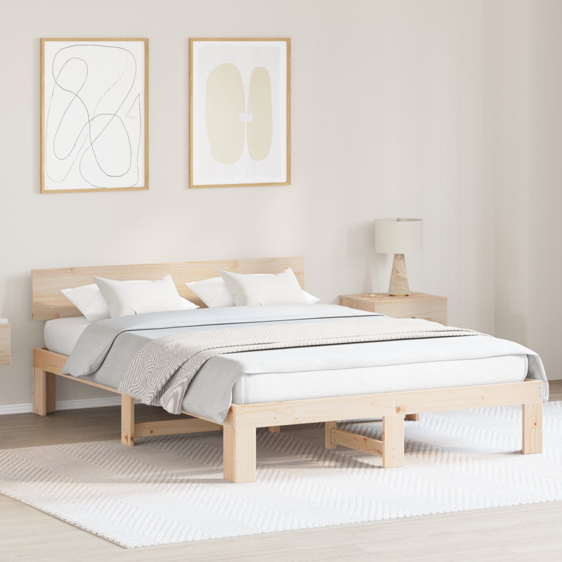 Vidaxl Bed Frame With Headboard Solid Pine Wood, European Kingsize (160 x 200 cm), Natural