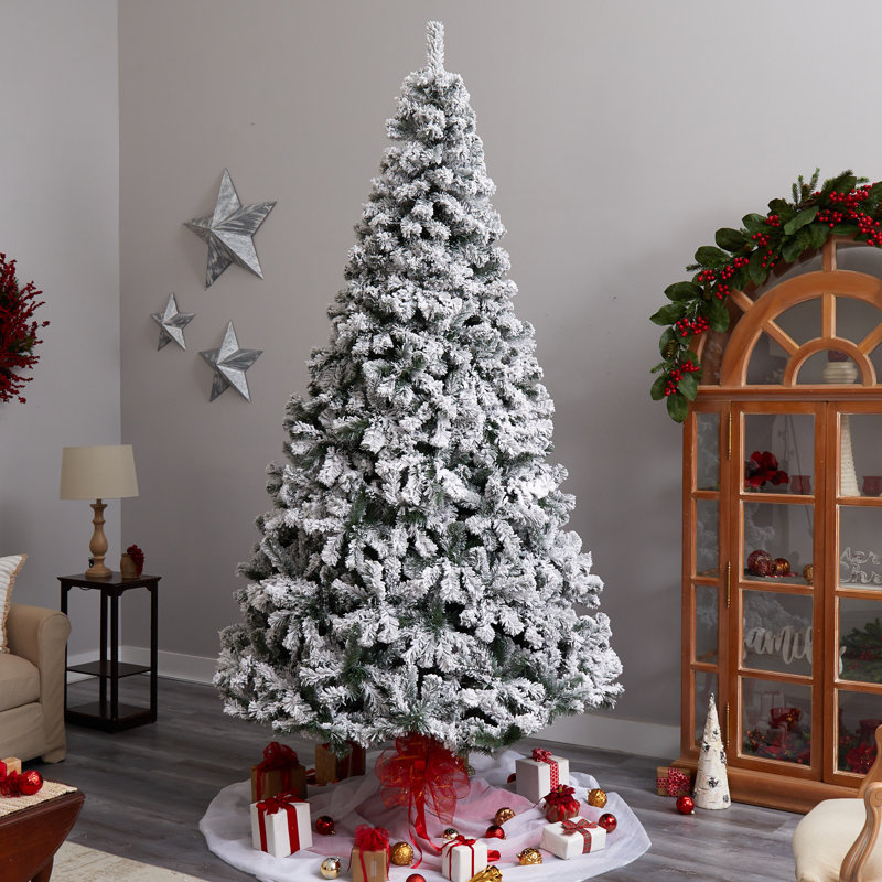 Sapin de Noël floqué avec lumières DEL, H 9 pi