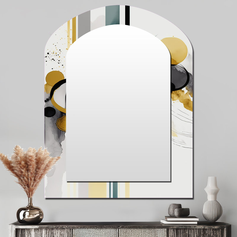 Abstract Transitional Shapes Black I - Abstract Shapes Asymmetrical Decorative Mirror, Modern Arch Wall Mirror, Printed Metal Art