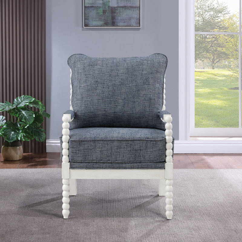 Fauteuil large 26,75 po Fletcher, 100 % polyester bleu indigo, Blanc antique