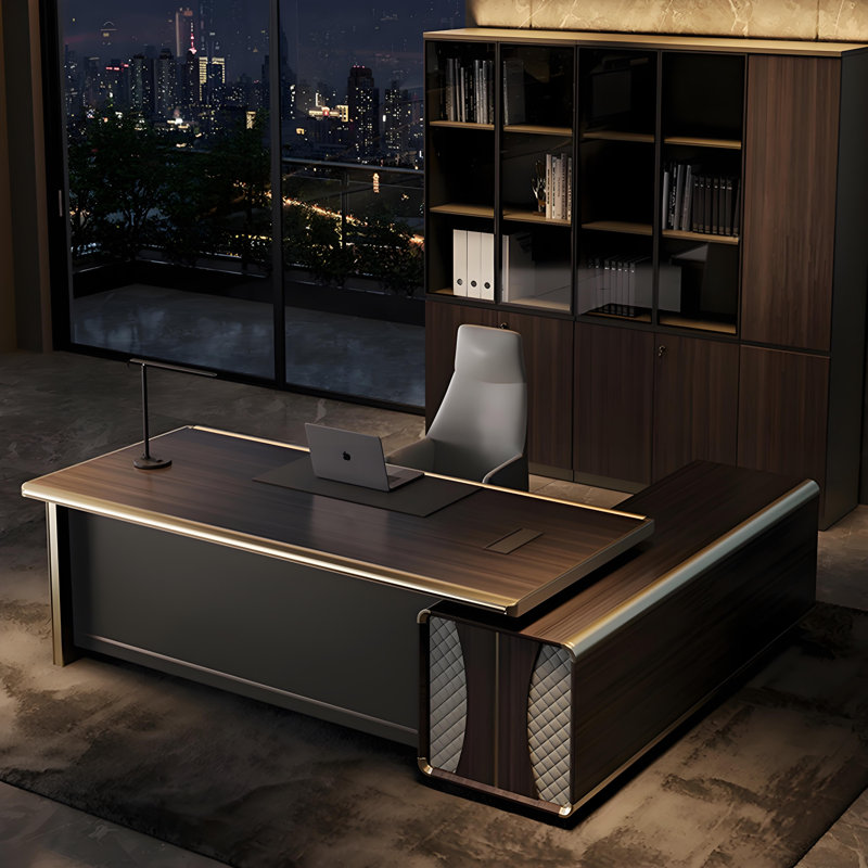 70.87"Modern Executive Desk With Side Cabinets and Password Lock, 29.92" H x 70.87" W x 64.96" D