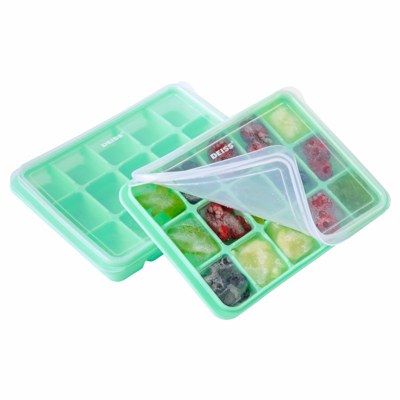 Plateau à glaçons 2 pièces Deiss Pro avec couvercle amovible et bacs à glaçons flexibles en silicone