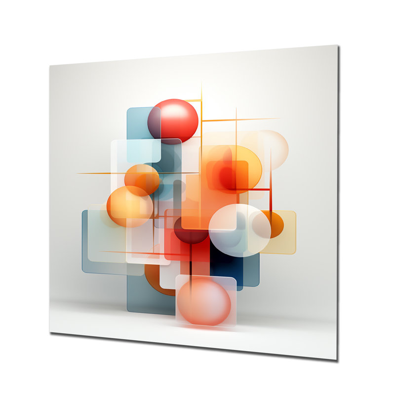Orange et bleu cercles en harmonie IV - art mural géométrique en métal, H 29 po x l 29 po