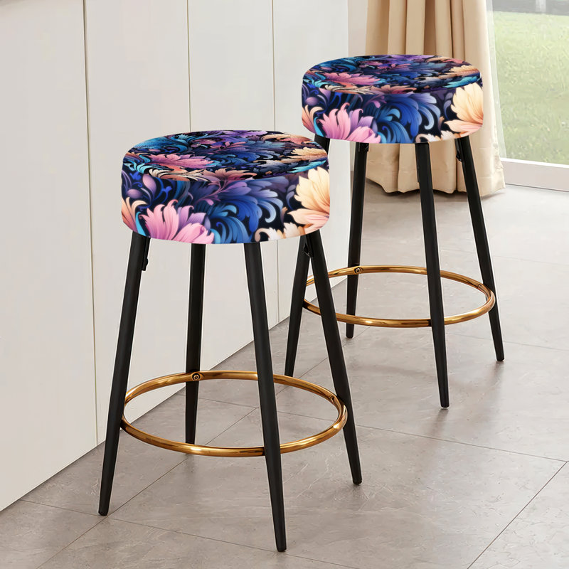 Ensemble de 2 tabourets de bar damassés - Tribal mauve