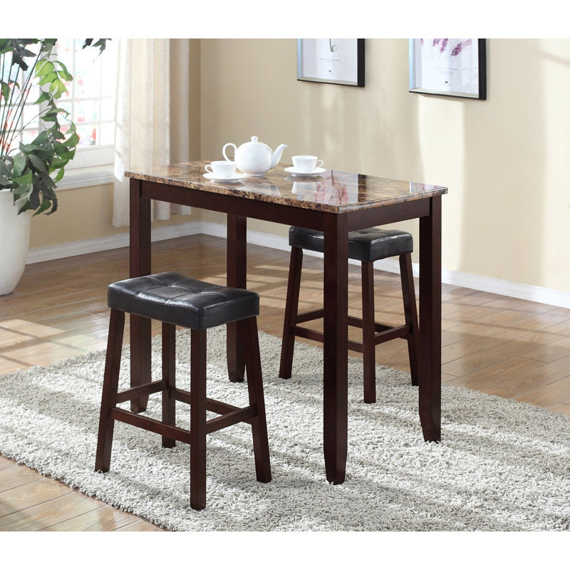 3-Piece Counter Height Marble Breakfast Table With Stools