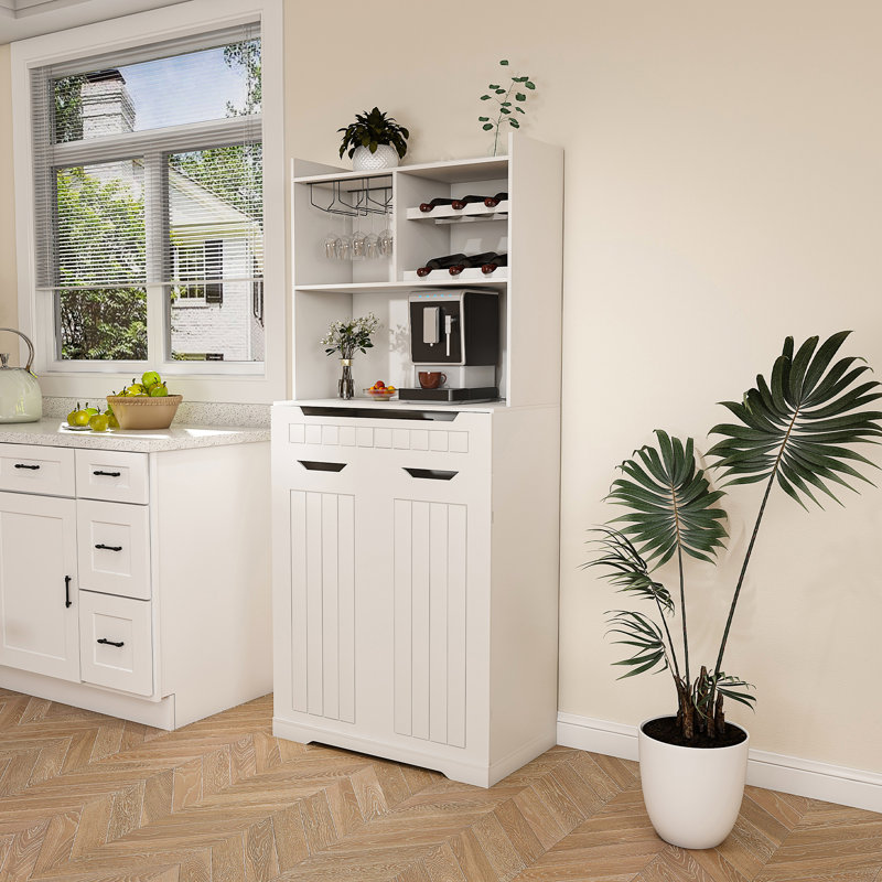 Buffet blanc avec huche - Buffet de cuisine moderne avec 2 tiroirs et portes de grange