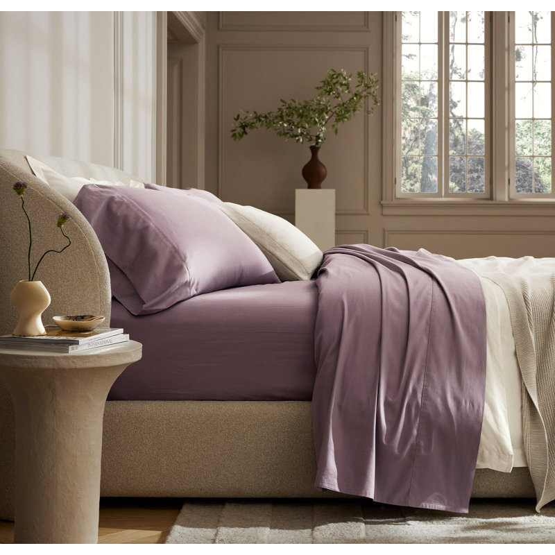 Signature Hemmed Sheet Set, Split King Sheet Set with 2 Pillowcases, Plum
