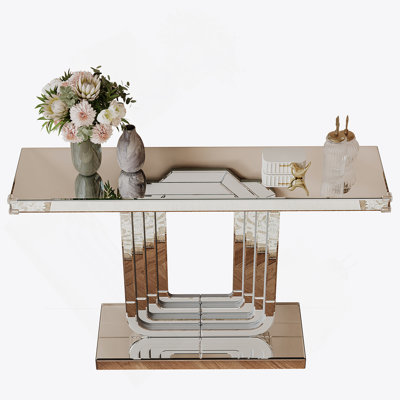 Elegant Mirrored Console Table With U-Base And Hand-Spliced Line Design For Modern Entryways And Living Spaces, 47 Inch
