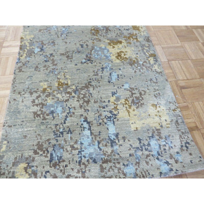 Tapis oriental moderne gris abstrait noué à la main 3 x 5 pi 5 po avec soie 9E2334D087554FD1B82E140D45C23952