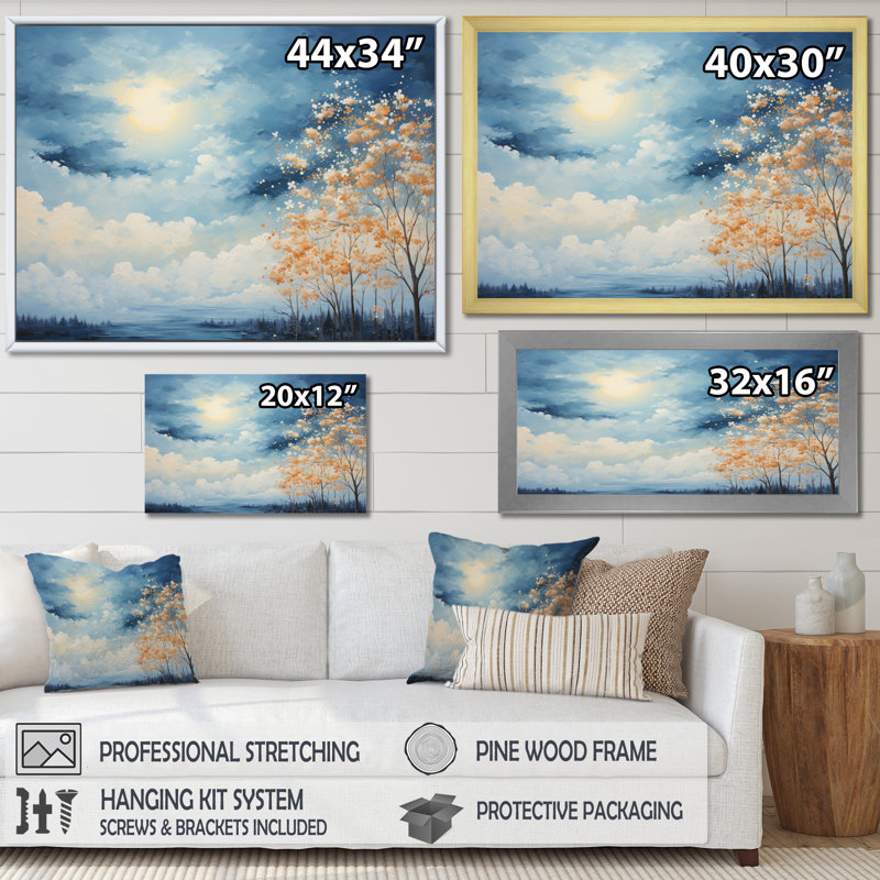 " Clouds Canopy Pointillism Landscape I ", Silver Picture Framed, 30" H x 40" W x 1.5" D