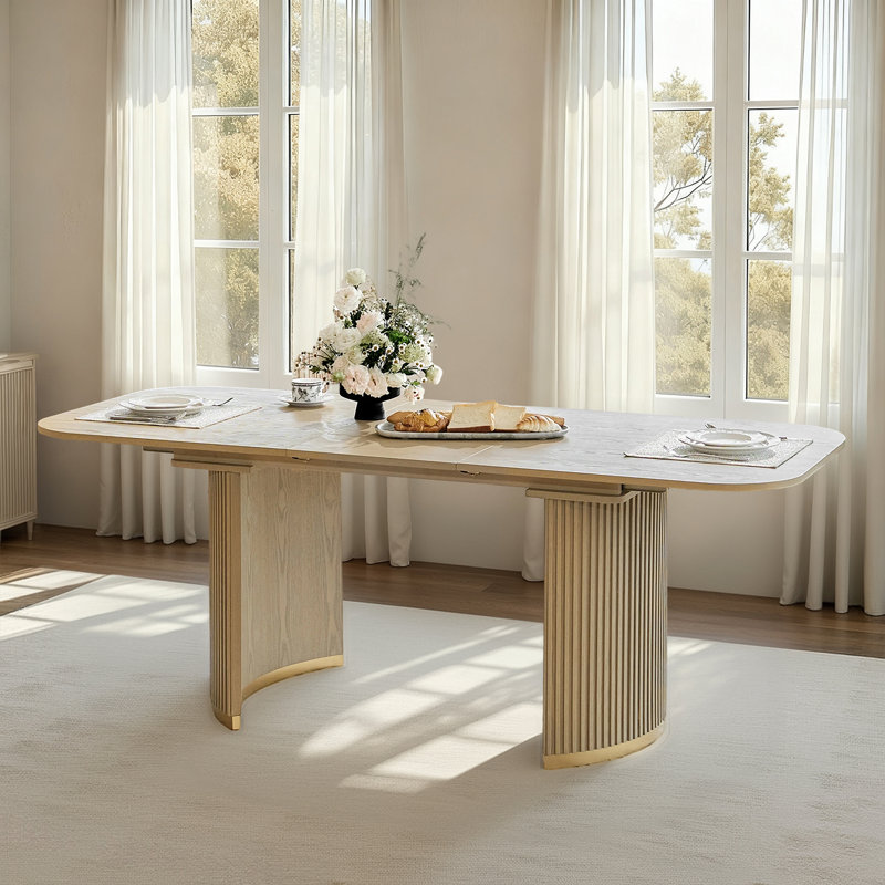 Bertie 63"W Mid-Century Modern Dining Table with A Hidden Extension Board, Natural