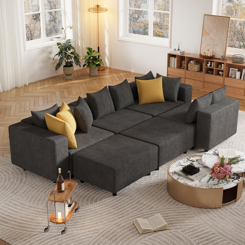 6-Piece Modular Sectional Sofa with Chaise, Oversized Minimalist Cloud Couch with Deep Seats, Gray, 28'' H X 186'' W X 78'' D
