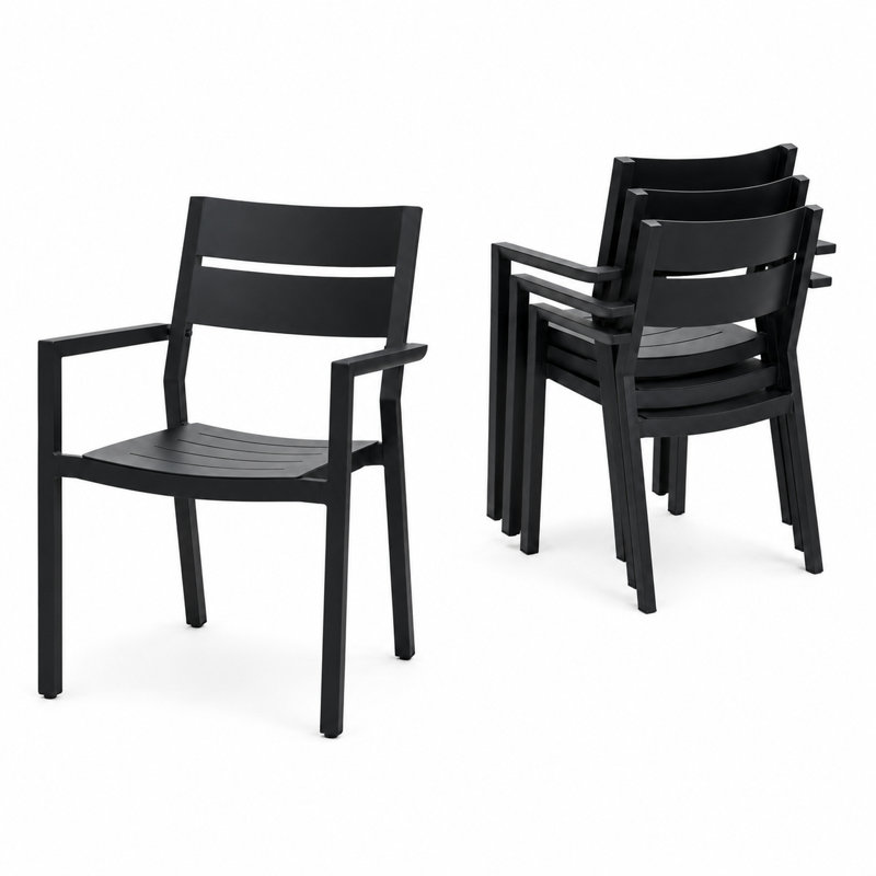  Ensemble de 4 chaises de salle à manger en aluminium empilables en aluminium pour l'extérieur, avec accoudoirs, léger pour patio, pelouse, jardin, cour, terrasse
