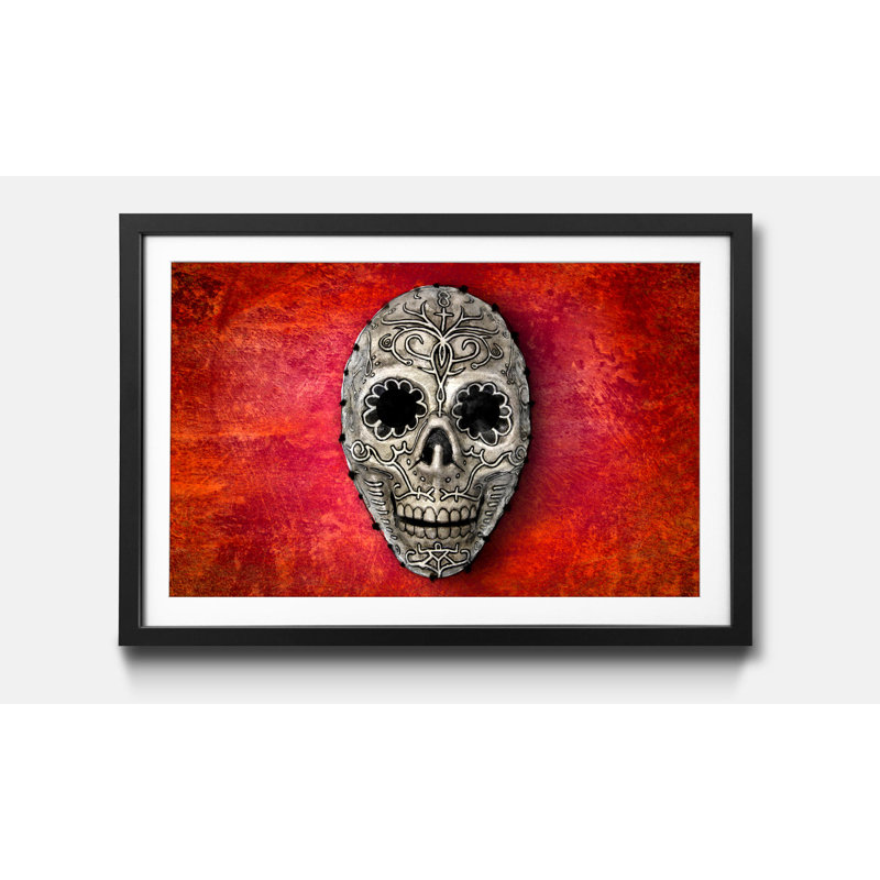 Skull On Red - Single Picture Frame Print, 60cm H x 80cm W