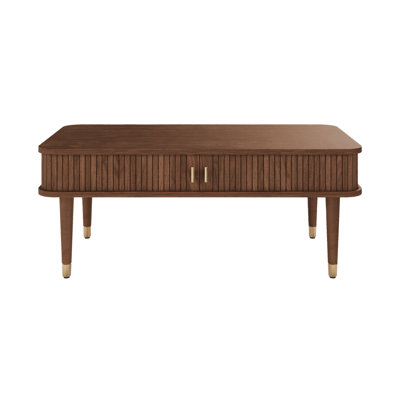 Corrigan Studio Mandea 39" Walnut Coffee Table with Storage Mid Century Danish Design and Brass-Style Hardware