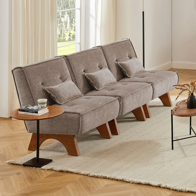 Drayk 90''W 3-Piece Upholstered Modular Sofa With Solid Wood Base and Pillows, Brown Polyester