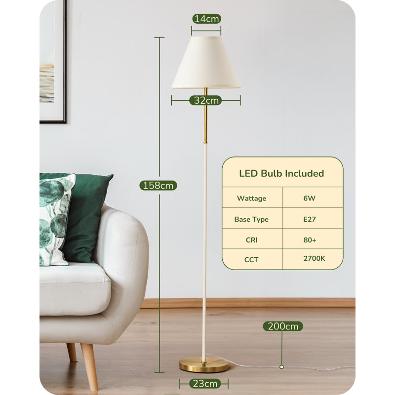 158cm Traditional Floor Lamp with Linen Lampshade (Bulb Included), White