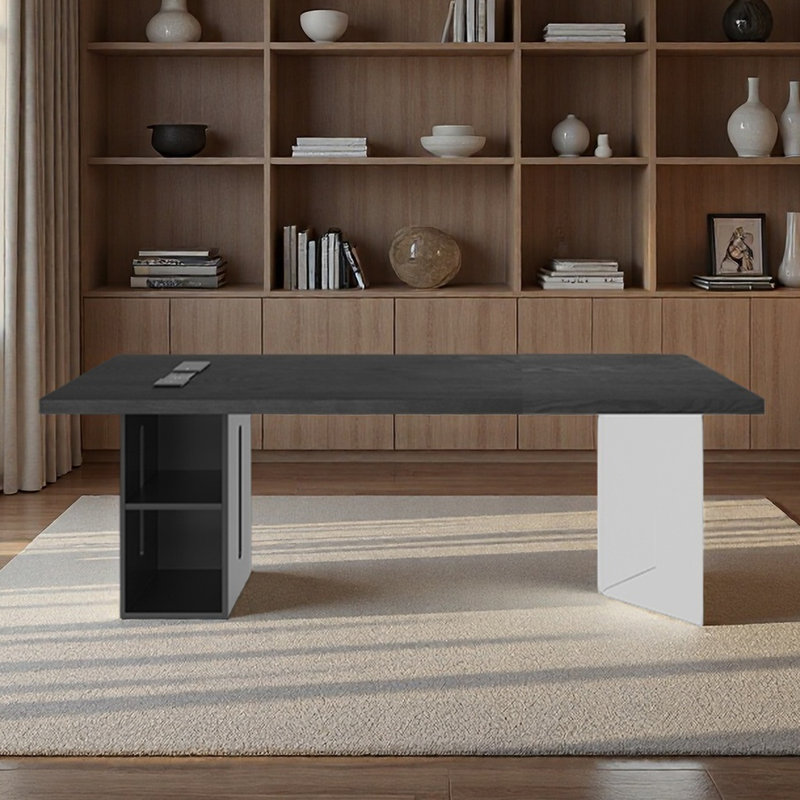 Bureau d'étude en bois massif noir pour un usage domestique, H 29,53 po x l 70,87 po x P 23,62 po