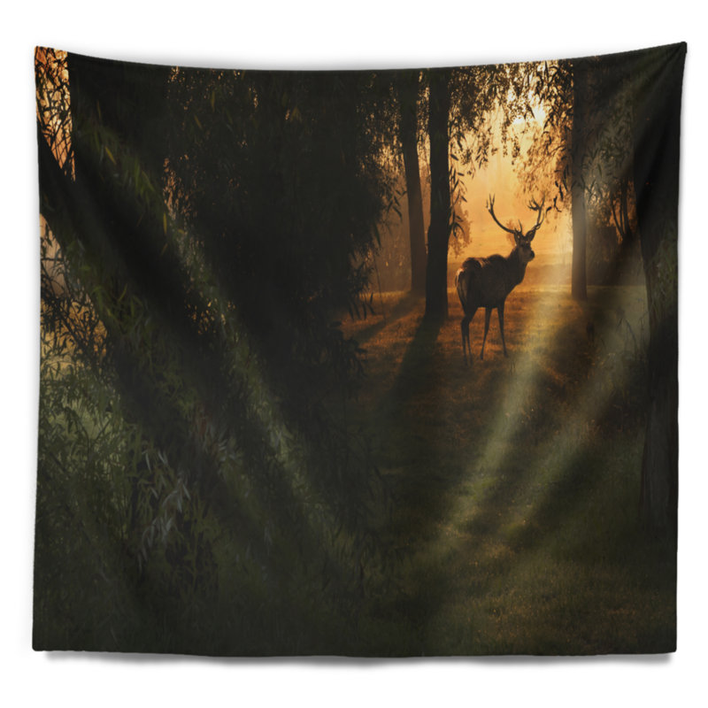 Tapisserie de noël en polyester dans une forêt profonde avec accessoires suspendus inclus, H 32 po x l 39 po