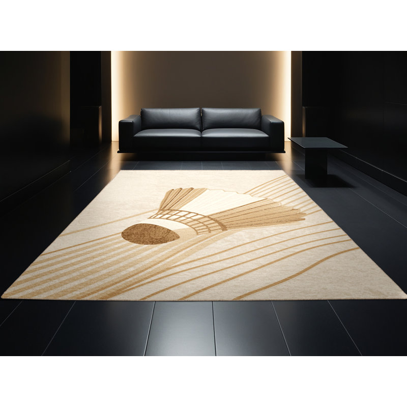 Tapis minimaliste olympique beige en lin lavable à la machine Paxton Badminton, 3 X 5