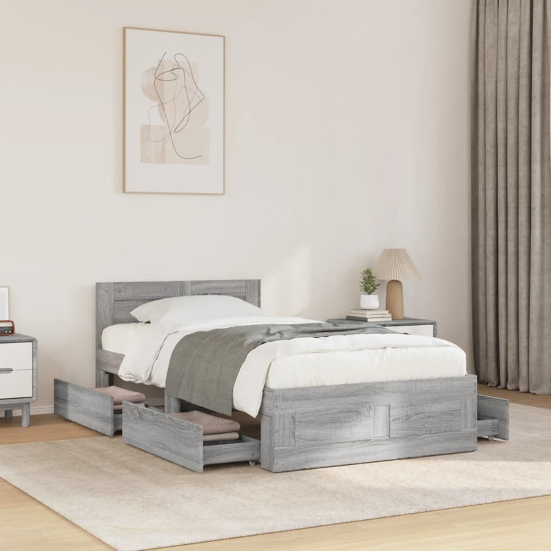 Storage Bed, European Single (90 x 200 cm), Concrete Grey