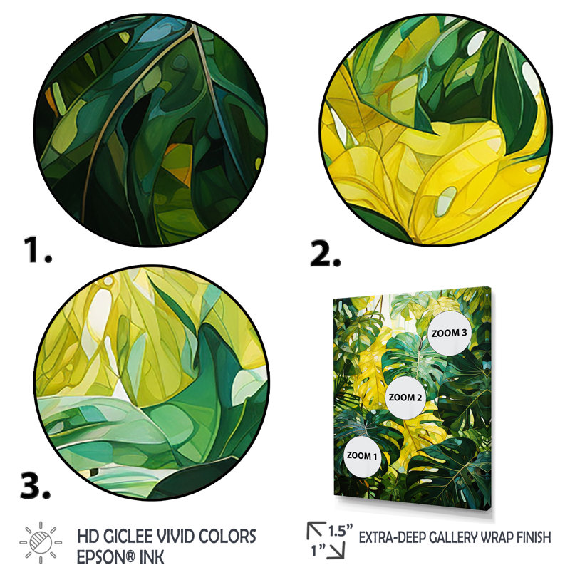 «Green Jungle Plants Wilderness Echo», art mural Jungle, Cadre flottant doré, H 60 po x l 28 po x P 1,5 po