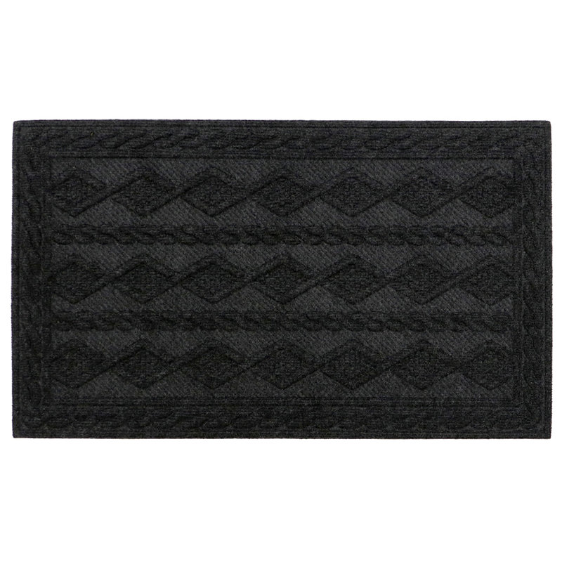 Non-Slip Geometric Outdoor Doormat, Rectangle W45 x L75 cm, Charcoal