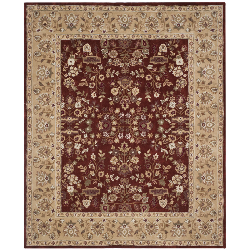 Tapis floral crocheté à la main Halleh en brun / rouge, Rectangle 9 pi x 12 pi