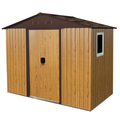 8 Ft X 4 Outdoor Metal Shed In Coffee. Stable, With Painting. Has Lockable Door, Window & Ventilation For Comfort Coffee 8x4 Storage Lawn. Galvanized Steel Panels. Better Organization
