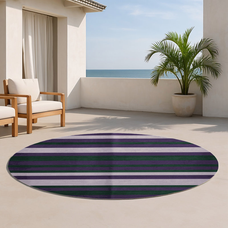 Tapis intérieur / extérieur mauve HorizontalStripes, Rond 5 pi