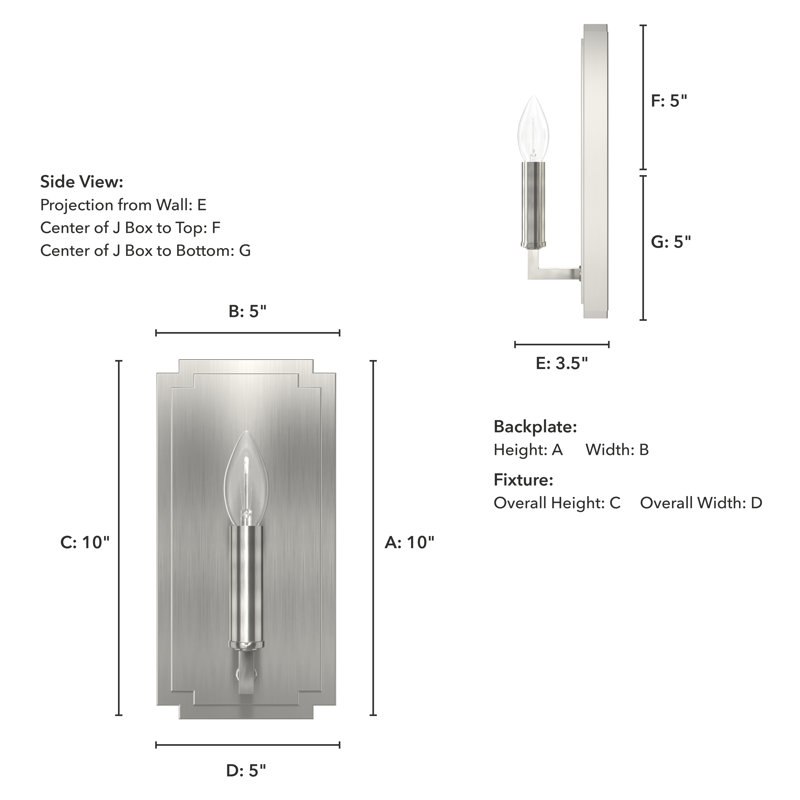 1 - Light Dimmable Candle Wall Light, Brushed Nickel