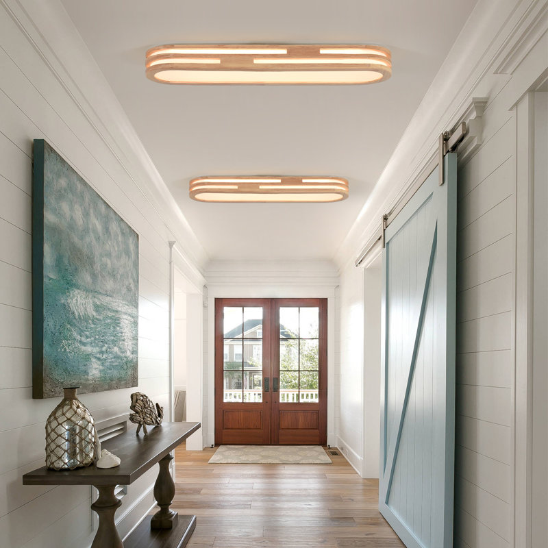 23.6'' Modern Simple Rectangle LED Ceiling Light Modern Wood Linear Flush Mount Light Fixture For Bedroom, Foyer, Hallway