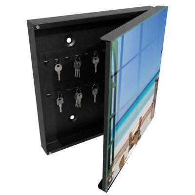 Key box for home, Opens to the right, 30x30x5, White, A holiday, peaceful atmosphere with the blue of the sea, 