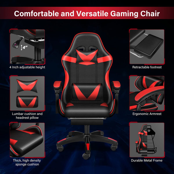 Bigzzia Gaming Chair with Footrest, Computer Chair with Lumbar