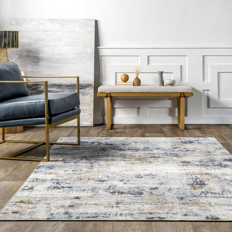 Tapis abstrait lavable à la machine Aaliyah SpinClean, Rectangle 10 pi x 14 pi