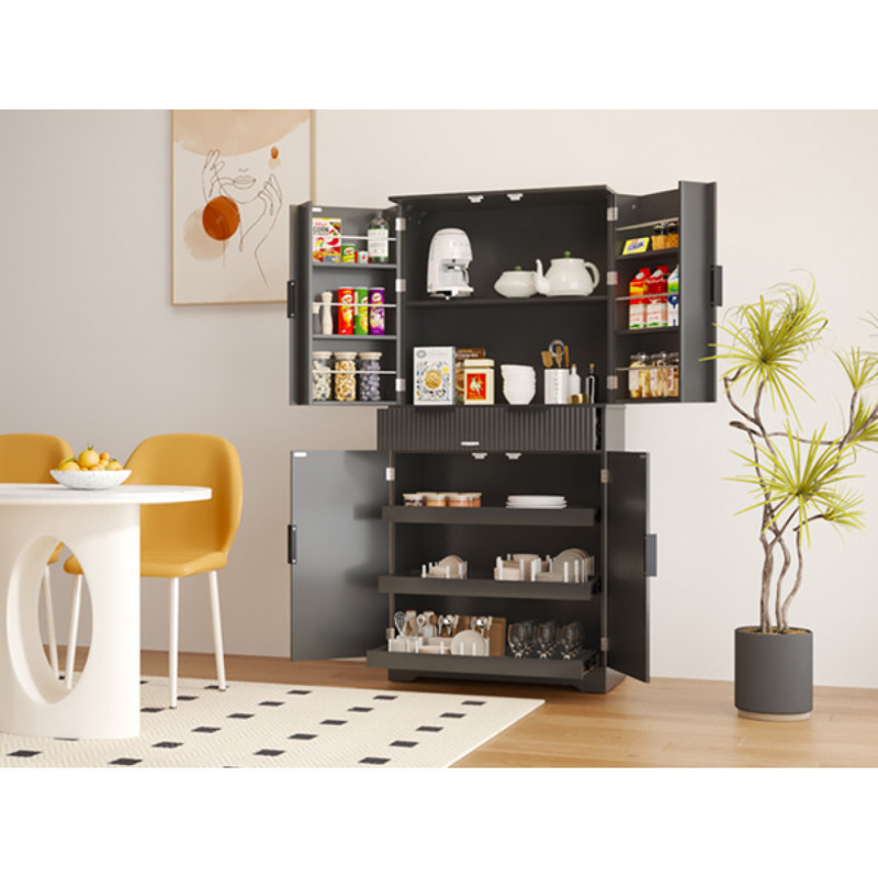 Armoire de cuisine 72 "cannelée avec 3 tiroirs à clavier et 6 tablettes de porte. Armoire de rangement réglable et autoportante pour salle de bain, bureau, vestibule