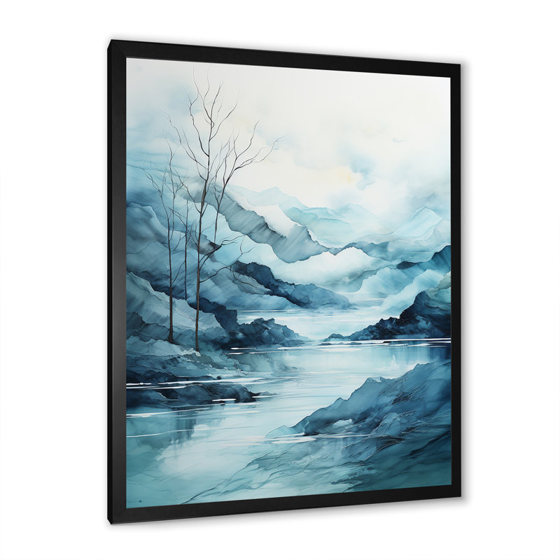 Minimalisme des Lacs de montagne, berceuse sur toile, Cadre simple noir, H 32 po x l 16 po x P 1 po