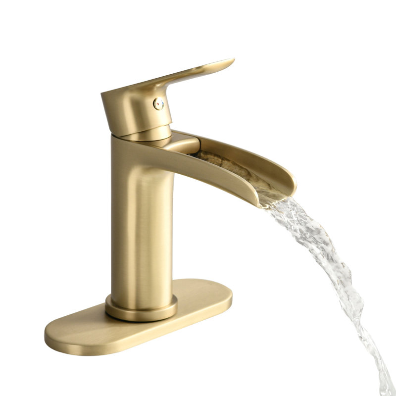 Robinet de lavabo pour salle de bain à poignée simple 1 ou 3 trous avec plaque de pont et trop-plein Nickel brossé, Or brossé
