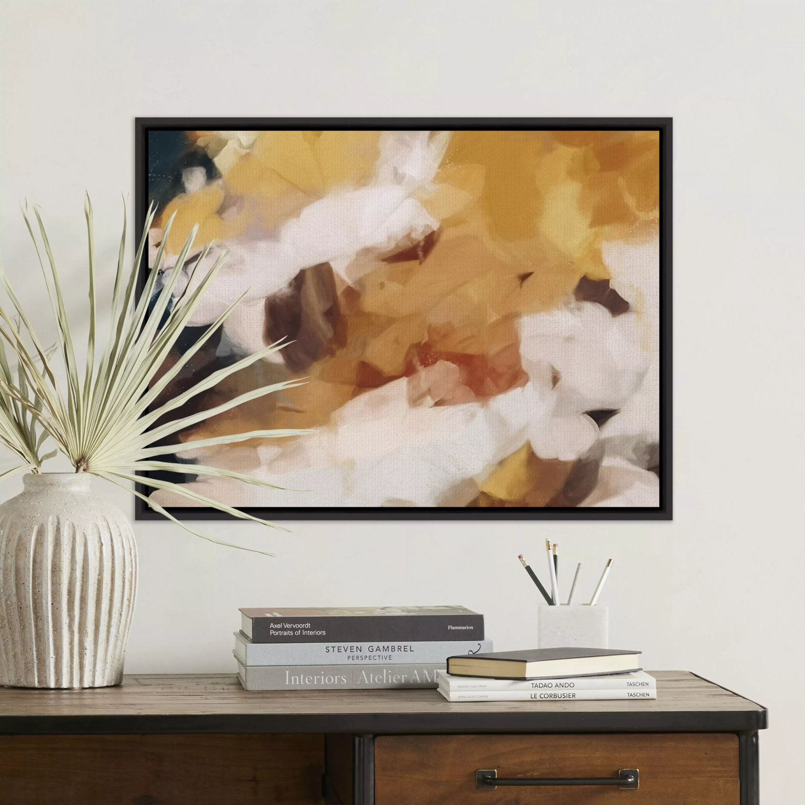 Clay Painting by Patricia Vargas, 30" H x 40" W, Black Maple Framed