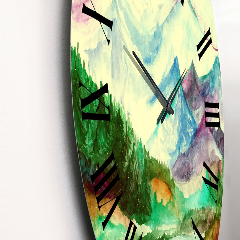 Paysage avec montagnes aquarelles - Horloge murale, Grand
