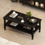 Table basse rectangulaire noire à 2 niveaux avec tablette de rangement Wave-Edge et pieds sculpturaux en bois massif