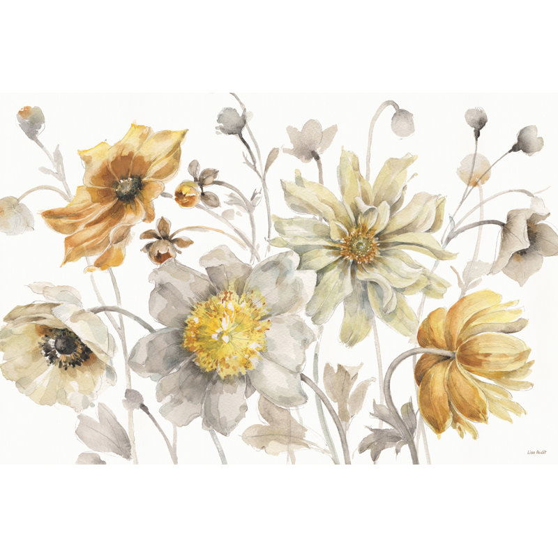 Fields Of Gold I by Lisa Audit - Wrapped Canvas Painting, No, Gold Framed Canvas, 12"H x 18"W